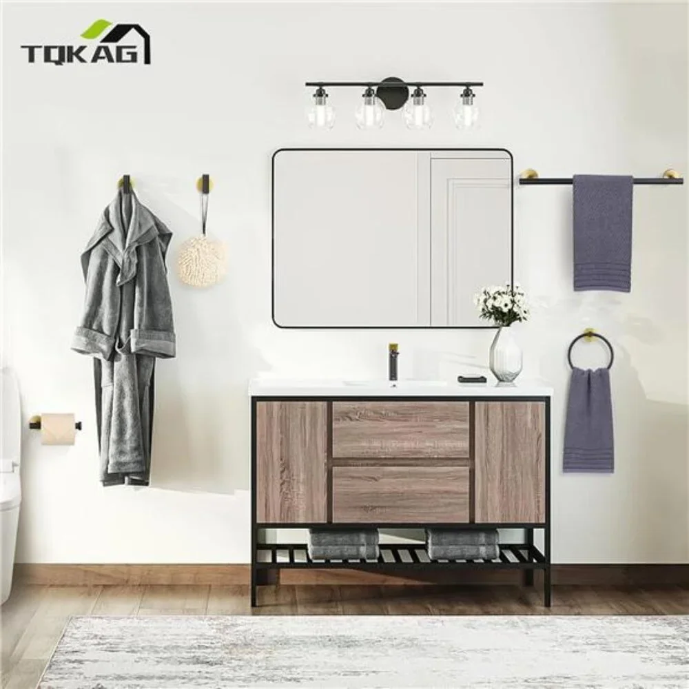 Black Gold Bathroom Accessory Set 5 Pieces Towel Bar Toilet Paper Holder Hooks